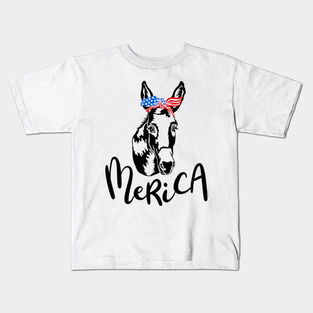 Merica America United States American USA Patriotic Donkey Kids T-Shirt by DoubleBrush